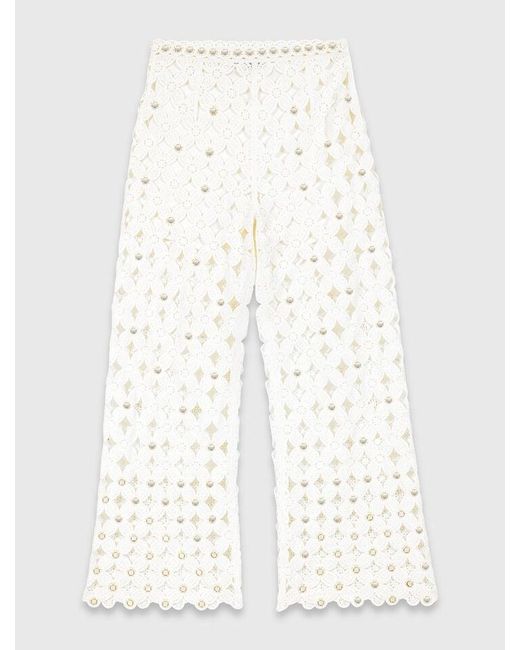 Maje White Crochet Trousers With Mirrors