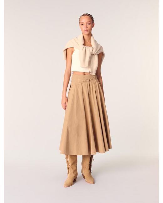 Maje Natural Cotton Pleated Maxi Skirt