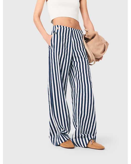 Maje Blue Linen Blend Sailor Trousers