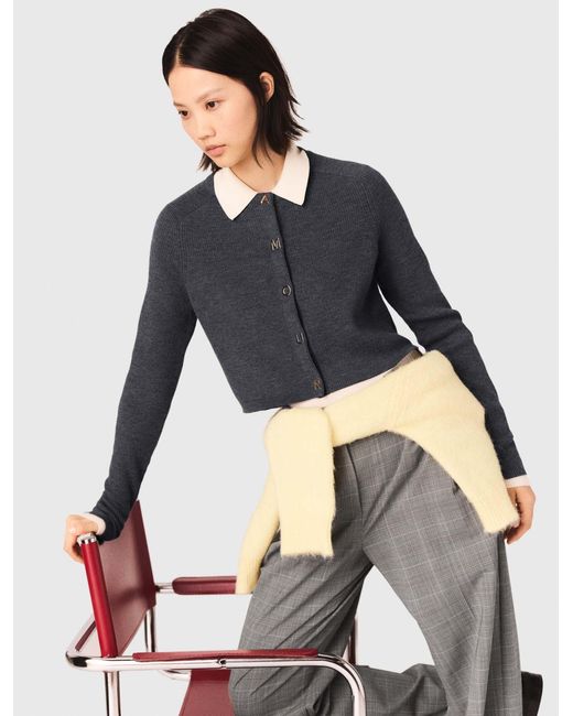 Maje White Round-Neck Rib Knit Cardigan