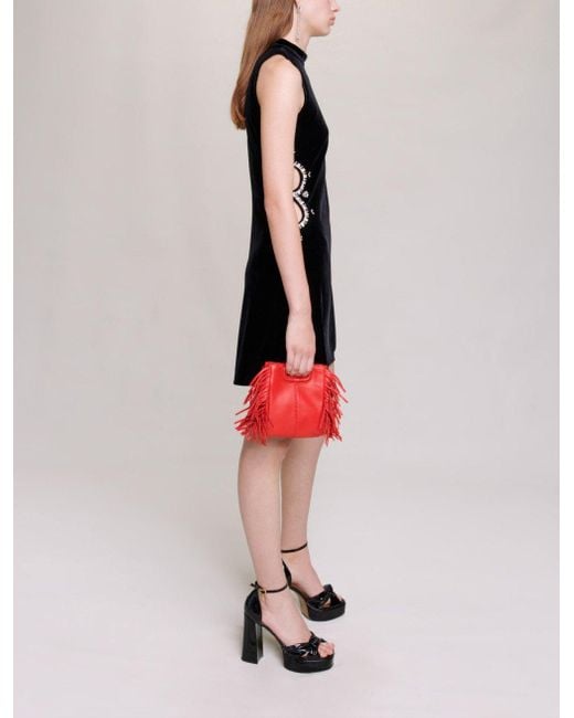 Maje Black Kurzes Samtkleid Mit Strass