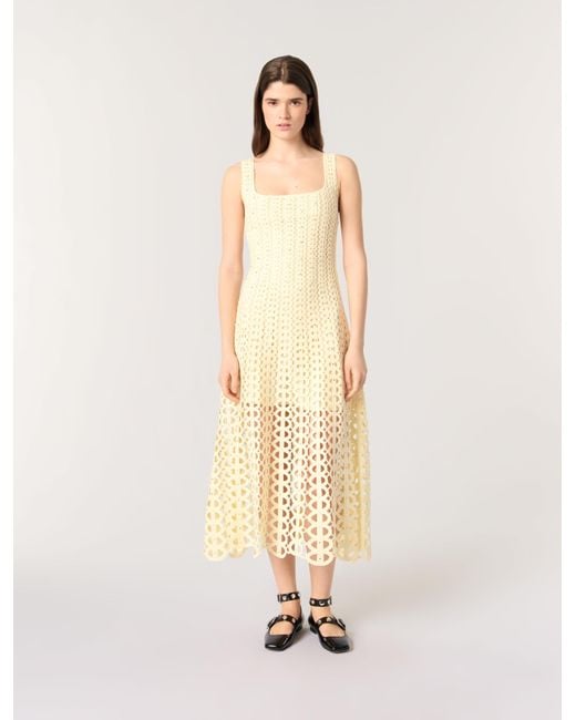Maje Natural Rhinestone Crochet Midi Dress