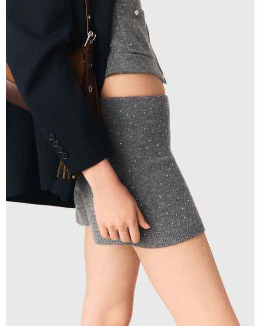 Maje Black Knit Shorts With Rhinestones