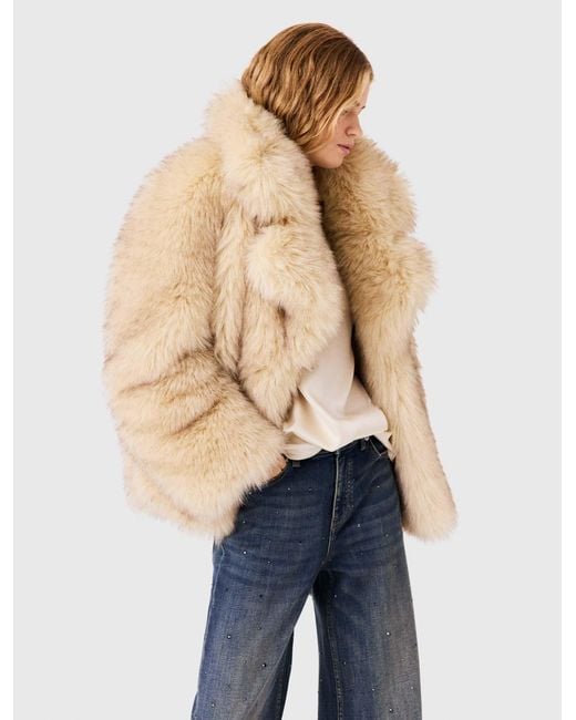 Maje Blue Oversized Faux Fur Coat