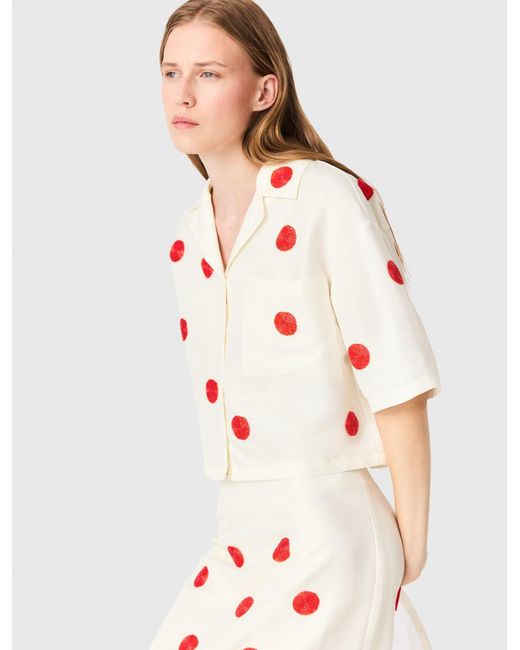 Maje White Embroidered Linen And Silk Shirt