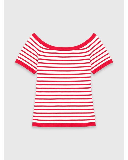 Maje White Striped Knit Top With Boat Neck