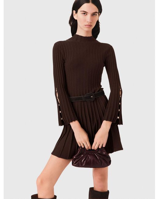 Maje White High-Neck Short Skater Dress
