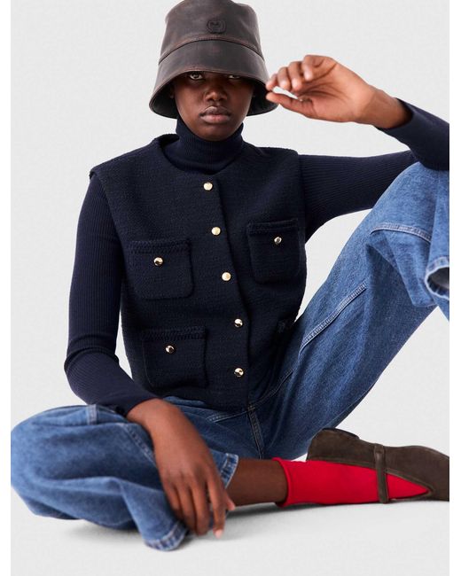 Maje Blue Sleeveless Tweed Jacket