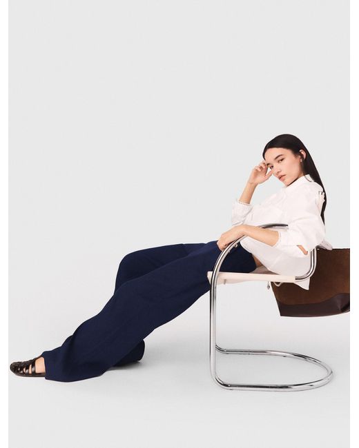 Maje Blue Linen-Blend Sailor Trousers