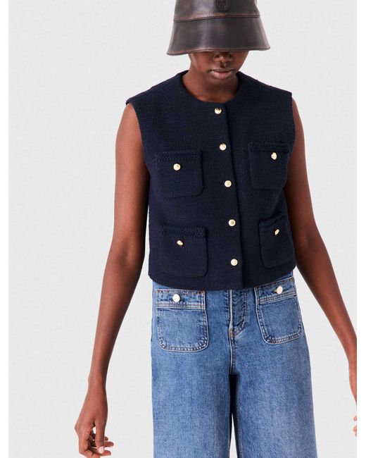 Maje Blue Sleeveless Tweed Jacket