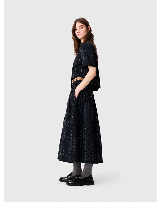 Maje White Long Rhinestone Cotton Skirt