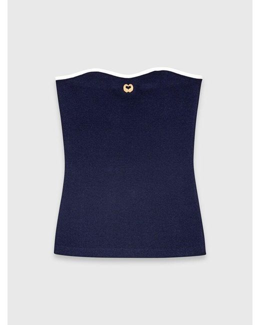 Maje Blue Contrast-Knit Bustier Top
