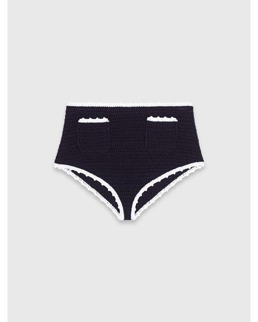 Maje White Warp Knit Briefs With Crochet