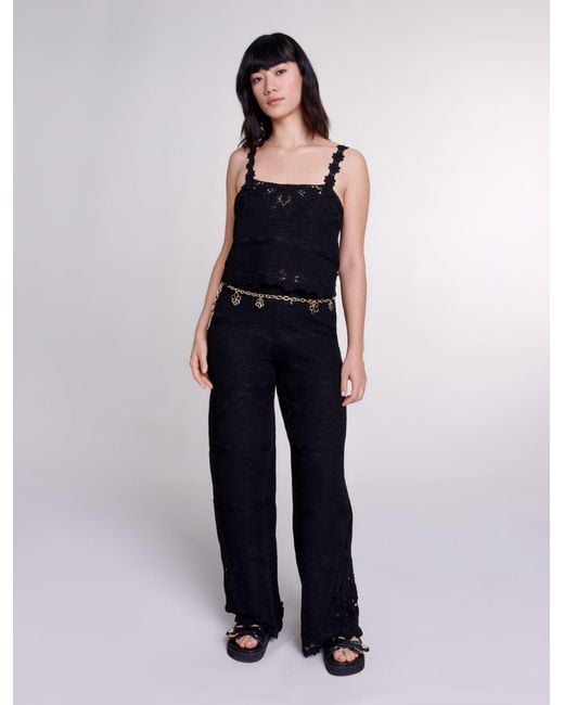 Maje Black Crochet Trousers