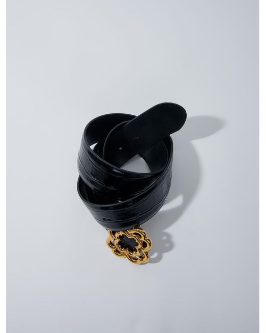 Maje Black Croc-Effect Leather Double M Belt
