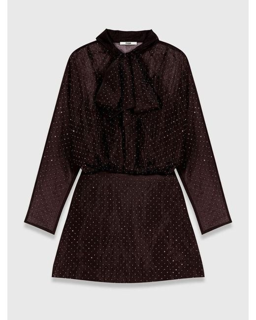 Maje Black Short Rhinestone Tie-Neck Dress