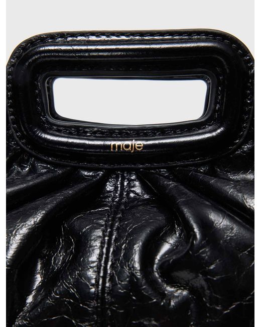 Maje Black Milpli Mini Crackled Leather Clutch