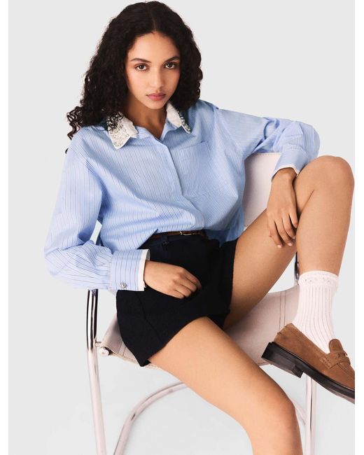 Maje Blue Shirt With Removable Jewel Collar