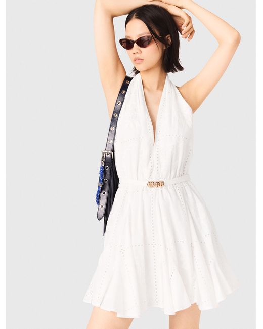 Maje White Short Embroidered Backless Dress