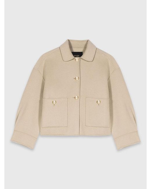 Maje White Short Pleated-Back Wool Jacket