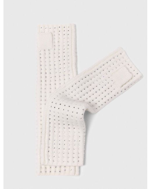 Maje White Wool And Rhinestone Mittens