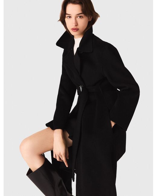 Maje Black Double-Faced Coat With Removable Collar