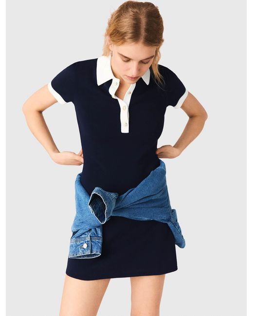 Maje Blue Contrast-Trim Polo Dress