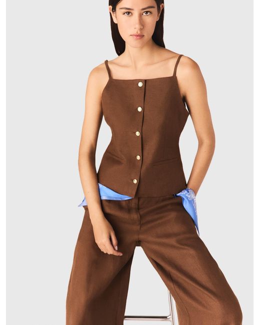 Maje Brown Linen Blend Top