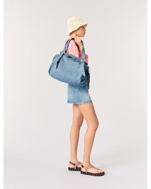 Maje Blue Denim Shorts With Braided Trim