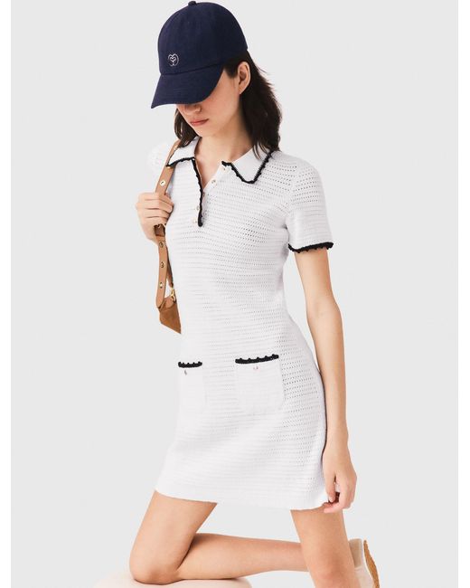 Maje White Knit Polo Dress With Crochet