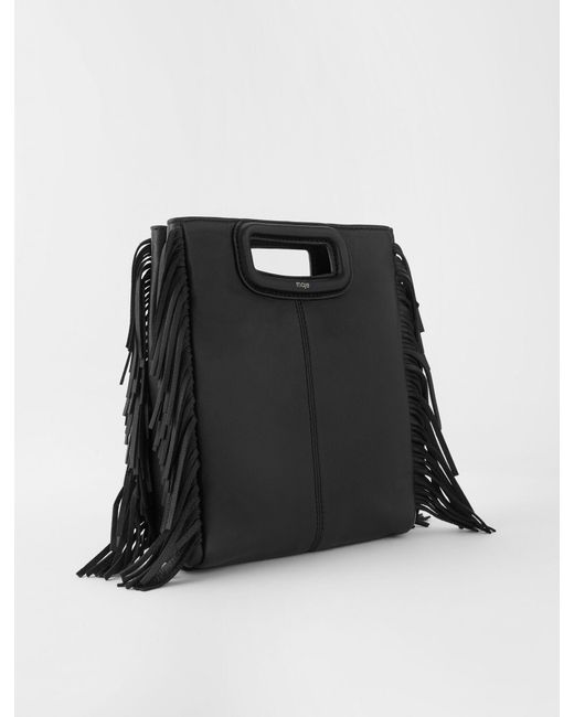 Maje Black Smooth Leather M Bag With Fringing