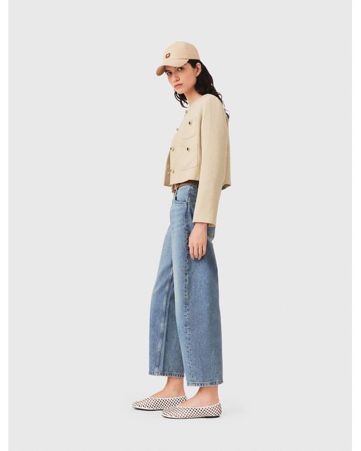 Maje Blue Short Linen Blend Jacket