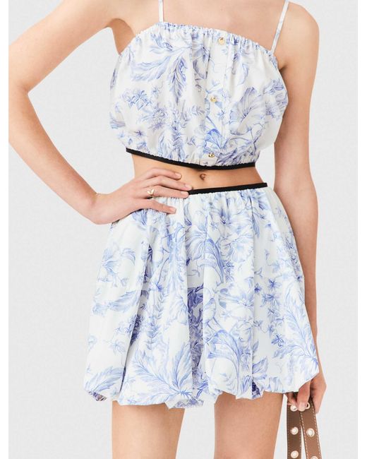 Maje White Printed Balloon-Effect Skirt