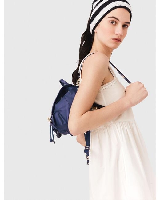 Maje Blue Mini Leather And Nylon Backpack