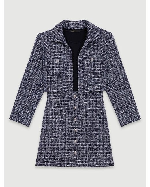 Maje Blue 2-In-1 Tweed Dress