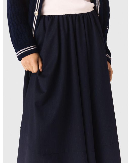 Maje Blue Striped Tailored Midi Skirt