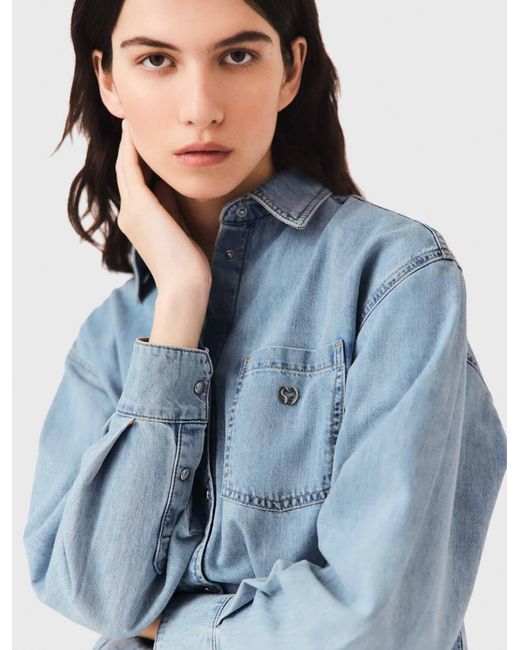 Maje Blue Denim Shirt With Logo