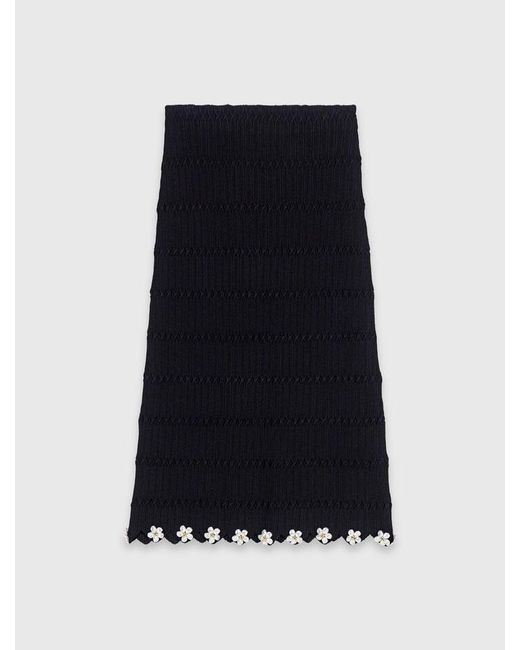 Maje Black Knit Skirt With Jewelled Flowers
