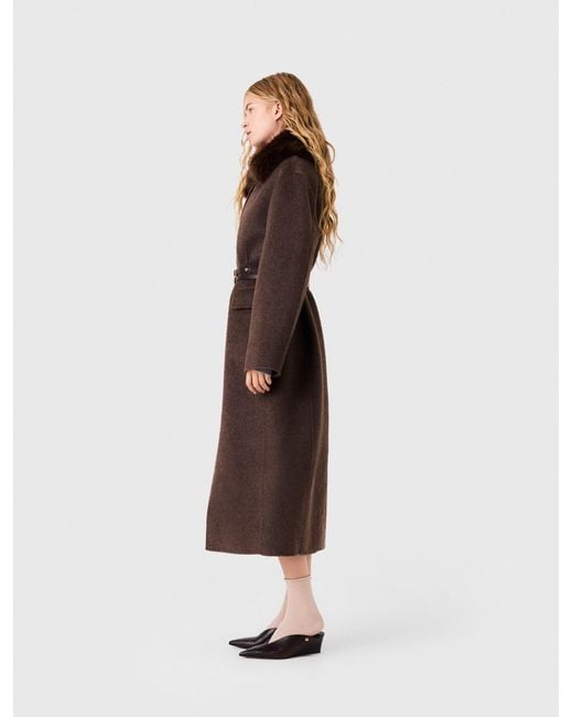 Maje Multicolor Long Coat With Faux Fur Collar