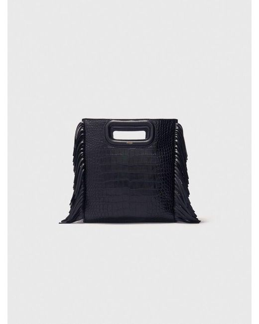 Maje Blue Crocodile-Effect Leather M Bag