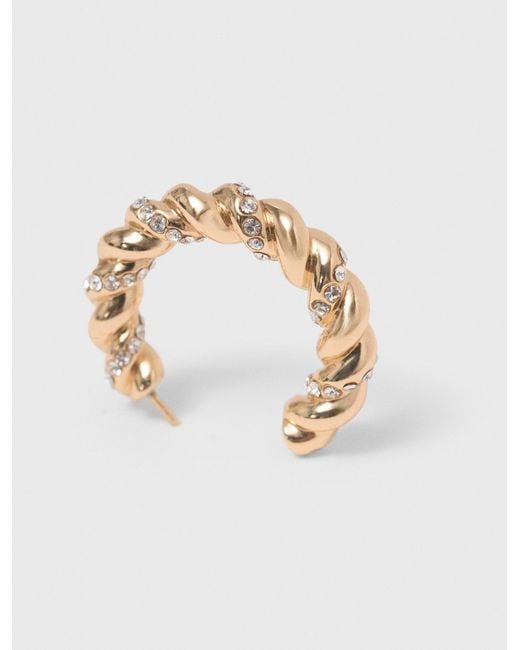 Maje White Twisted Rhinestone Hoop Earrings