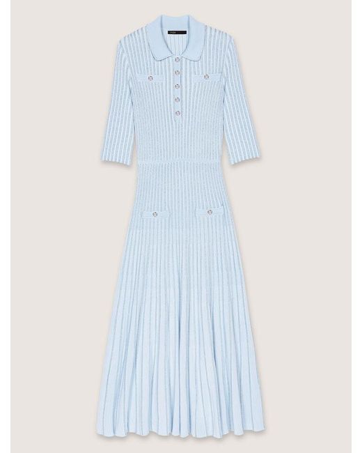 Robe Midi En Maille Côtelée Maje en coloris Blue
