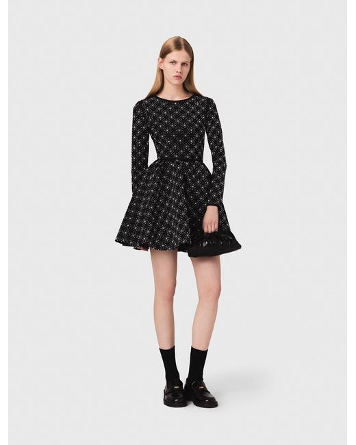 Maje Black Pearl And Rhinestone Skater Dress