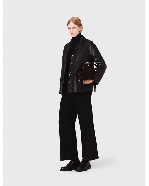 Maje Black Quilted Leather Jacket