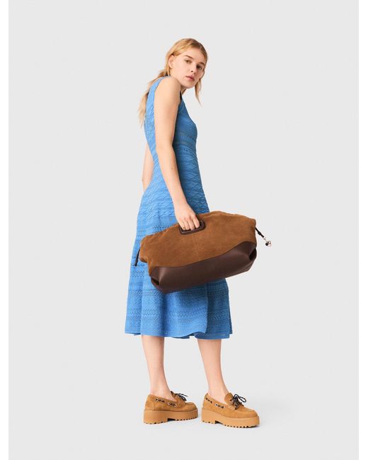 Maje Blue Pointelle Knit Maxi Dress