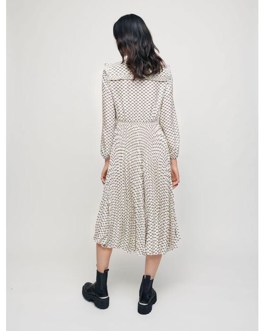 Maje Satin Bow Print Pleated Dress | Lyst