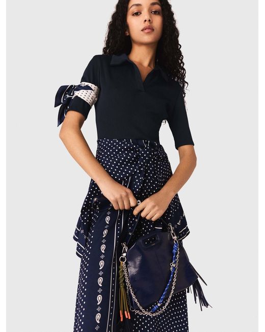 Maje Blue Patterned Mixed-Material Dress