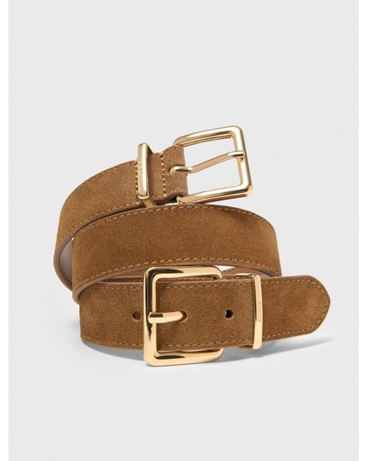 Maje White Double Buckle Suede Belt