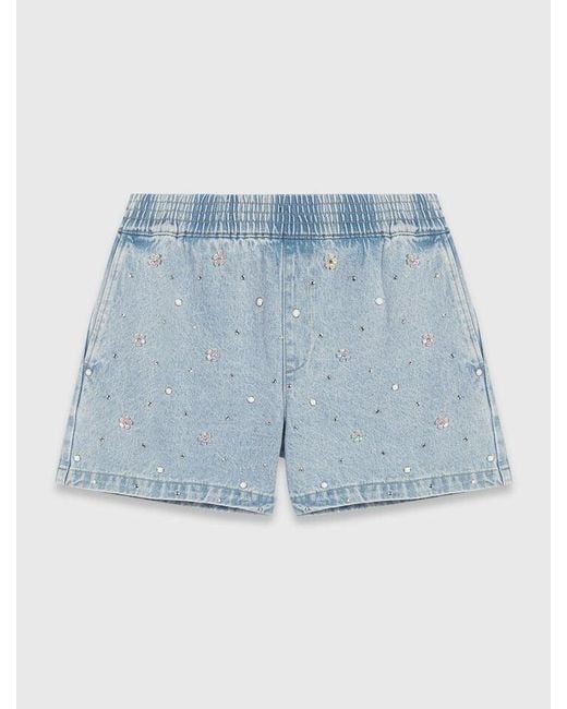 Maje Blue Floral Denim Shorts