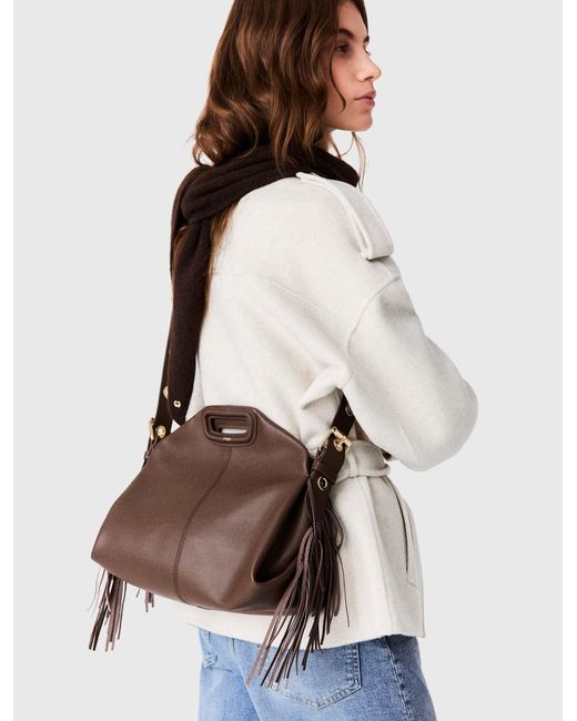 Maje Brown Grained Leather Miss M Bag